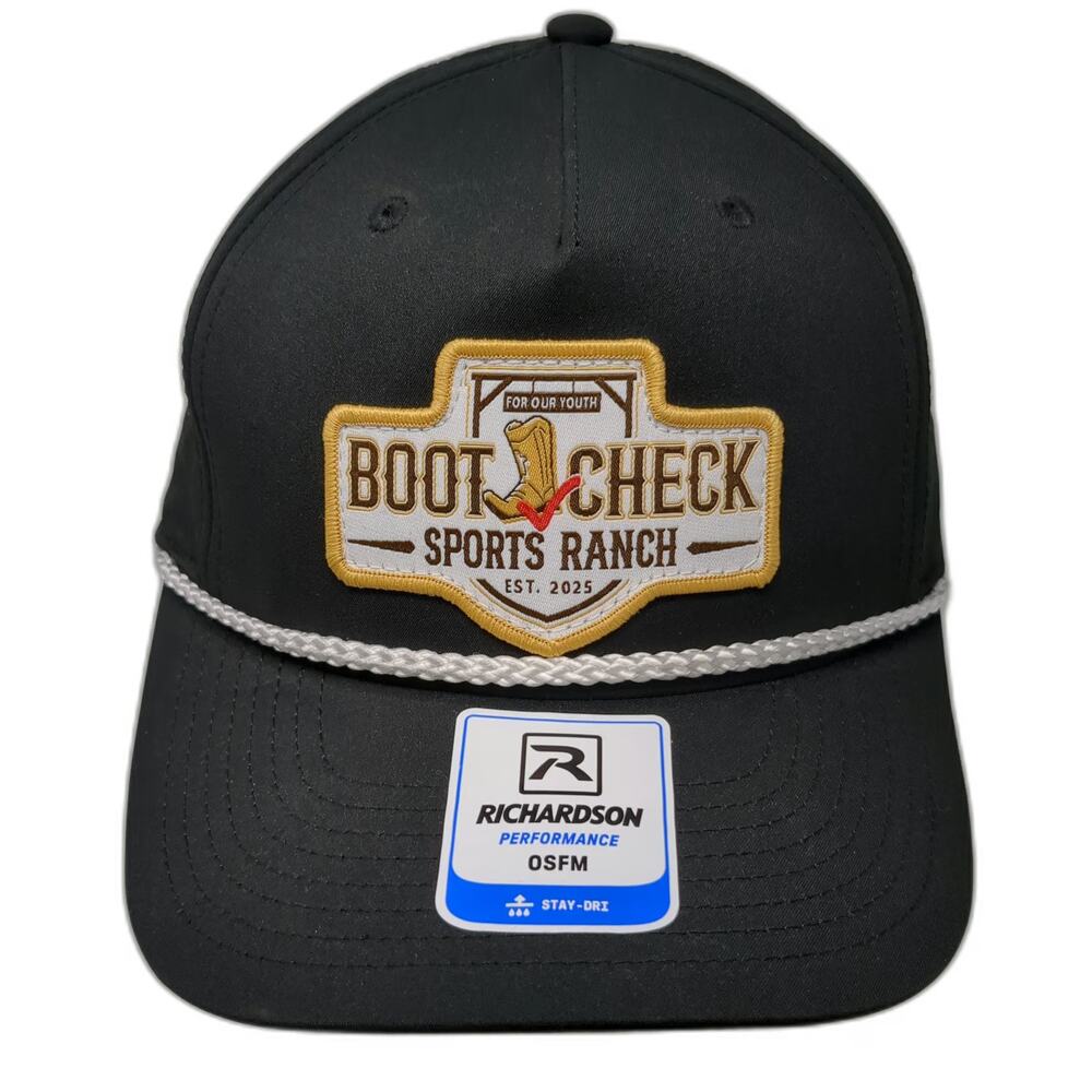 Richardson 5 Panel Black Hat One Size Boot Check Sports Ranch Rope Snapback